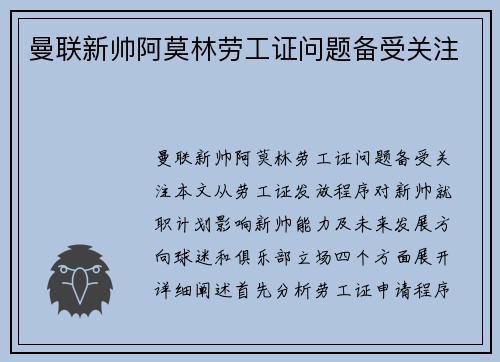 曼联新帅阿莫林劳工证问题备受关注